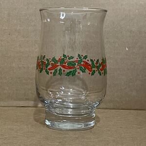 Vintage Libbey Holly Berry Tulip Tumbler Gold Rim Glass Christmas Holiday Drinks